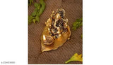 Golden Metal Handcrafted Lord Ganesha Idol with Diya on Leaf, high-grade brass, unique Indian artisan craft