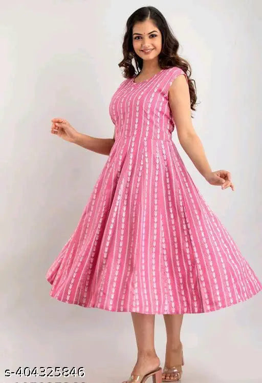 Striped rayon sleeveless KIRTI gown for women and girls, vibrant Indian print