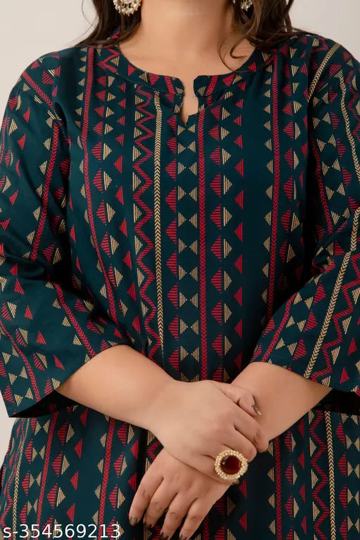 Plus size kameez, blue with gold borders and embroidery