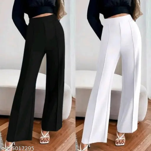 Premium stretch lycra women's high waist bootcut trousers pack of 2, flattering fit, comfortable for work and casual wear