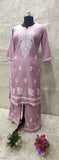 Embroidered rayon Chikankari work kurta and palazzo, three-quarter sleeves, Indian ethnic wear for women, M (Bust Size: 38 in) - 5XL available
