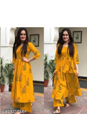 Rayon rayon sleeveless printed anarkali kurtas & palazzos set - stylish ethnic wear for women