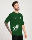 Green polyester three-quarter sleeve Stylogue men's printed round neck T-shirt, soft & breathable fabric for casual wear