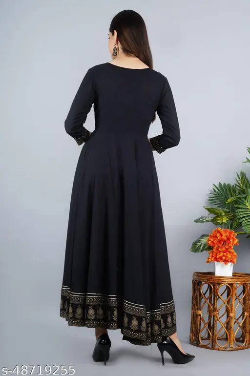 Rayon embroidery flared Anarkali Kurta, printed combo, three-quarter sleeves, women's fashion for festive and party wear