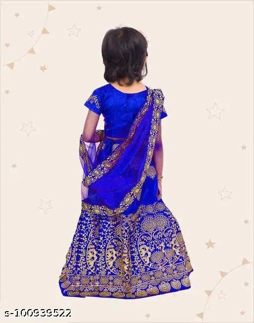 Taffeta silk embroidered lehenga choli set with net dupatta and short sleeves for Indian kids fashion