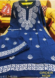 Embroidered rayon kurta and palazzo set, Chikankari design, three-quarter sleeves, Indian ethnic wear on model