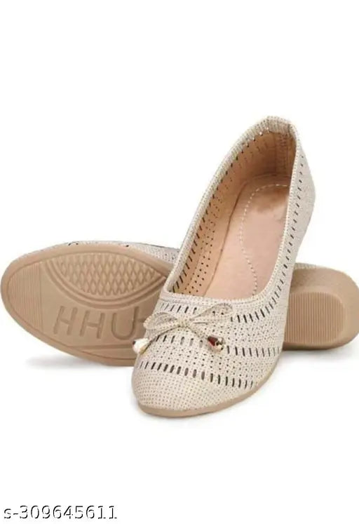 Stylish cream synthetic leather ballerinas for women - slip-on bellies shoes, MAHI & LOOKS India origin