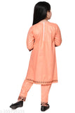 Embroidered Rayon Kurti Pant Set for Girls, front button look, A-line trousers