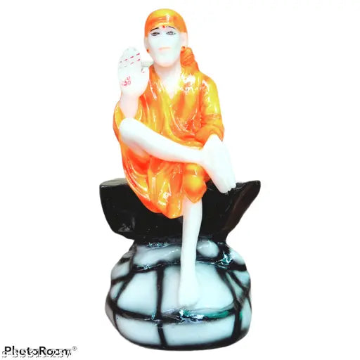 Italian marble dust Ashirwad Sai Baba office decor idol (6.5in), poly resin, intricate Indian antique-style