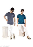Blue & Grey Men's Regular Fit Short Sleeves T-Shirt Pack of 2 - Poly-cotton blend, color-blocked design on display stand