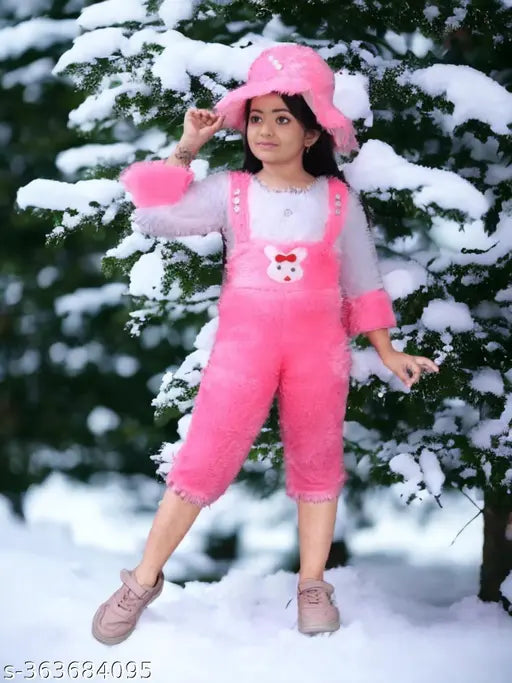 Pink wool winter frock dress for kids with self-design net pattern, pack of 1. Cozy and stylish option for cold weather