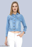 Women's solid denim full sleeve jacket, long sleeves, trendy and comfortable, quality denim fabric, suitable for all seasons and occasions, made in India