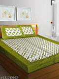 Fine geometric-patterned cotton double queen Jaipuri bedsheet set with 4 pillow covers - ideal for summer, Indian-origin