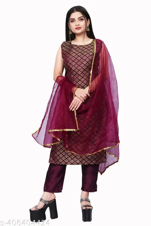 Women's woven design kurta pant with dupatta set