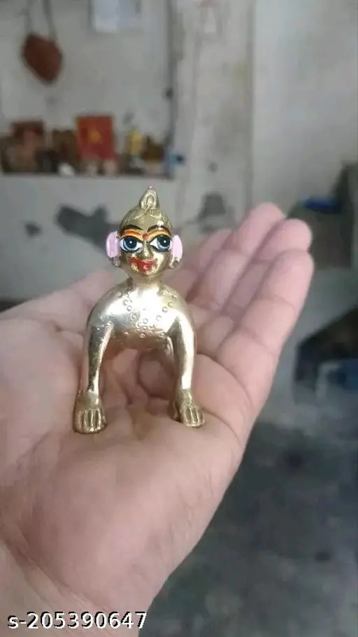 Blue-eyed brass Krishna idol, size 1, Indian crafted" (107 characters)