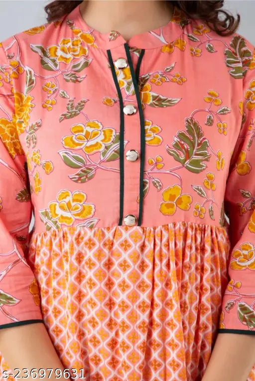 Mint green floral printed anarkali, long sleeve, front button closure