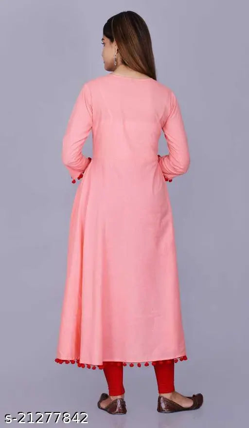 Rayon embroidered straight kurti with three-quarter sleeves, trendy women's fashion from India