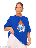 Bright blue oversized round neck half sleeve T-shirt for women, plus size available