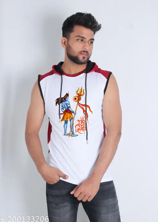 Shiv fantasy polycotton sleeveless tee, vibrant print design, Indian-made round neck t-shirt on hanger