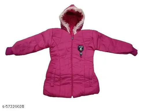 Pink winter coat, hoodie style, faux fur trim