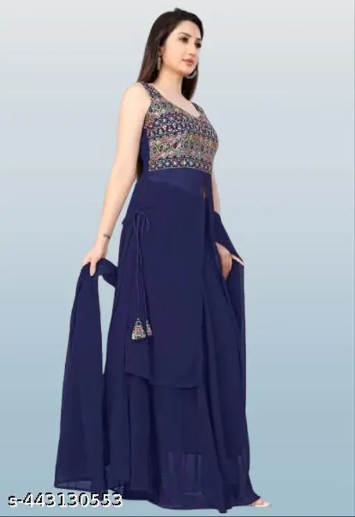 Mellowmesh embroidered kurta set with dupatta, sleeveless, party wear, traditional style, suitable for weddings and summer occasions