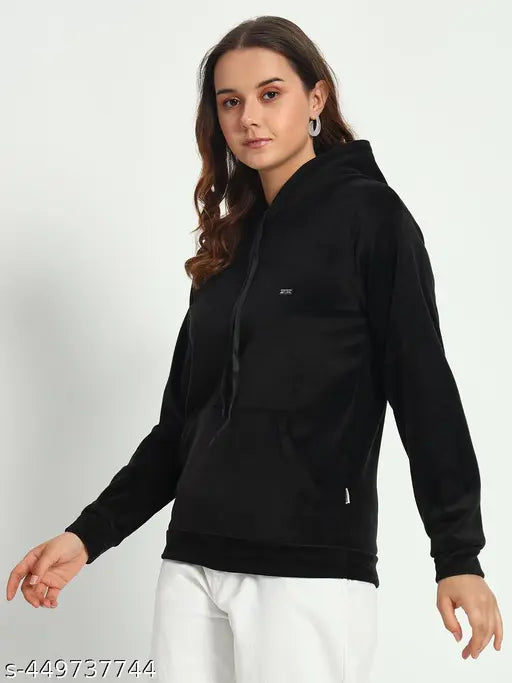Black Corduroy Unisex Hoodie with Kangaroo Pocket, velvet sleeves & drawstring - Indian made, versatile hooded style & relaxed fit