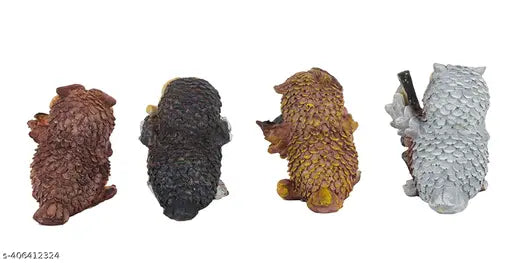 Multicolor owl musical instruments set (4 pieces), intricately crafted resin figurines for home decor or outdoor use