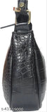 Black crocodile skin sling bag with gold zippers