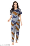 Women's printed polycotton nightsuit in oversize options (M, L, XL)