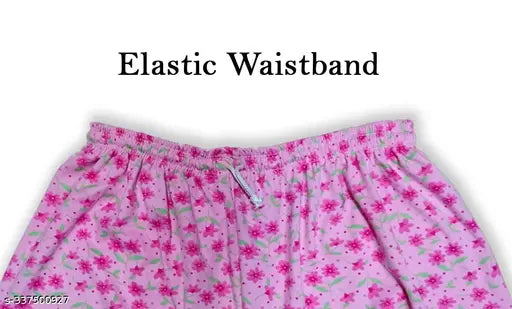 Cotton blend, full length, printed pyjamas for women - set of 4, multicolor