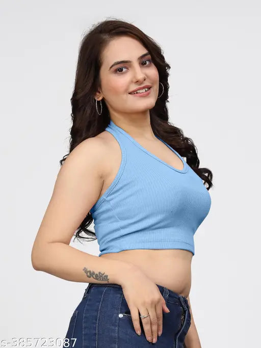 Maroon and Sky ribbed cotton crop tops - pack of 2, stylish women's tank tops for casual and formal events