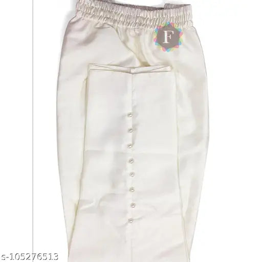 Off-white silk pearl pants with lining, textured net design - HI-FASHION latest women's party wear in India