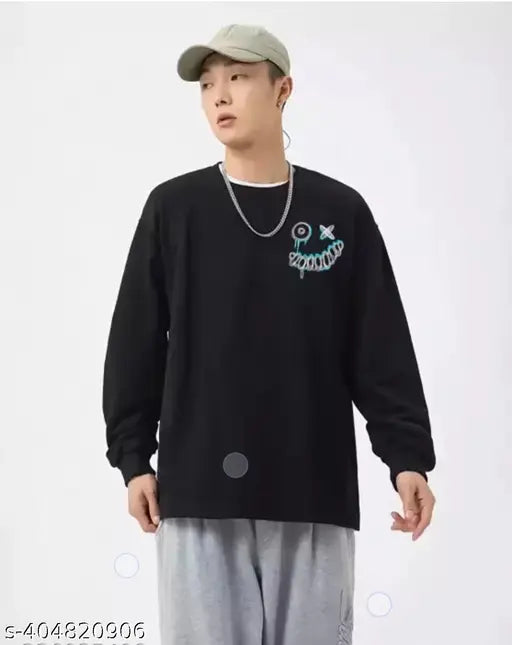 Mens regular fit cotton blend full sleeve round neck printed T-shirt, perfect for casual occasions, attention to detail in craftsmanship and stitching, India origin