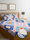 Premium cotton blend, elastic King size fitted bedsheet with 2 pillow covers (72x78 +9 inches), botanical pattern