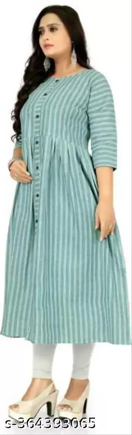 Designer cotton flared women's double line dress with full stitching