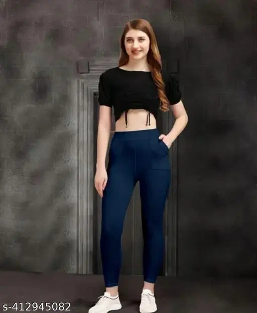 Cotton blend solid color women's jeggings set (2 pieces), Indian-made fashion leggings for S-XXL sizes