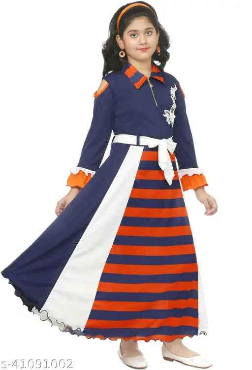 Girls' blue and white cotton party wear frock, designed for kids' clothing in various sizes from 23 years to 11 years, with a classic design suitable for casual events