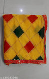 Georgette saree in yellow, with a peacock feather check print