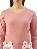 Ladies' pink long sleeve nightwear with cute bunny ears and zip closure