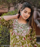 Rayon printed anarkali kurti with three-quarter sleeves, ideal for parties and festivals, featuring intricate embroidery on a colorful design