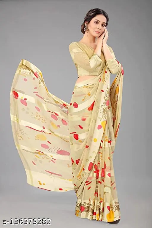 Yellow satin saree with unstitched blouse