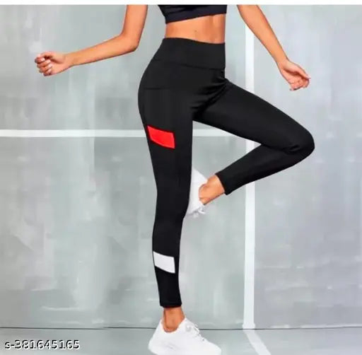 Black solid polyester Earth Joy women's jeggings for active bottomwear, gymwear, and sportswear
