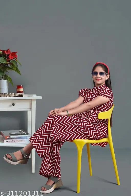Striped crepe shirt & plazzo set for girls, Indian kids' fashion in short sleeves