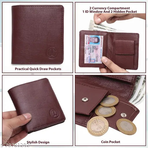 Artificial leather wallet, TnW Men & Women Casual design, 7 card slots, solid pattern, free size, India-made accessory