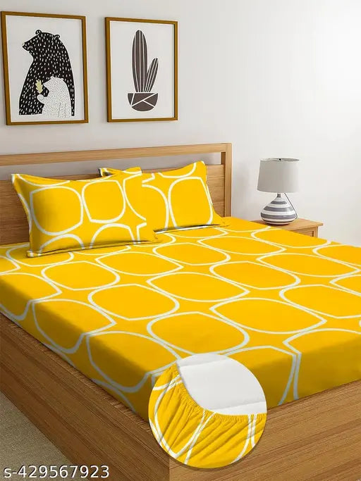 Double bed glace cotton elastic fitted sheets with 2 pillow covers, 72x78 inches, 18x28 inch pillow covers, ideal for summer, checked pattern