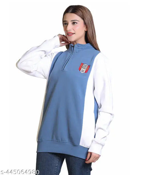Women's soft cotton fleece sweatshirt, vertical stripes, functional pockets - stay warm and stylish this winter