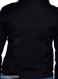 Black denim jacket with collar and long sleeves