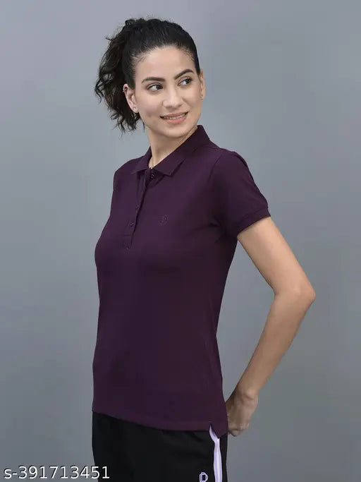 Orange cotton blend women's polo neck t-shirts pack of 2, short sleeves, branded embroidery on solid shirts from India
