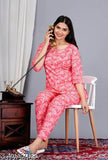 Women's cotton floral print night suit top & pyjama set, three-quarter sleeves, country-of-origin India
