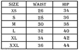 Black pleated women's trousers size chart, waist 26-34, hip 34-44, length 28-38 inches